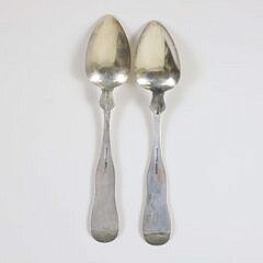 Two Nantucket Coin Silver Teaspoons by J. Easton 2nd, 19th Century