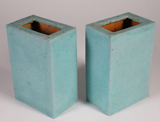 Pair of Chinese Export Aqua Green Crackle-Glazed Flower Vases