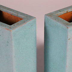 Pair of Chinese Export Aqua Green Crackle-Glazed “Brick” Flower Vases