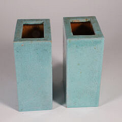 Pair of Chinese Export Aqua Green Crackle-Glazed “Brick” Flower Vases