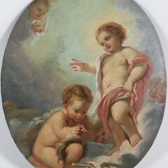 Oil on Wood Panel "The Infant Jesus Blessing St. John the Baptist"