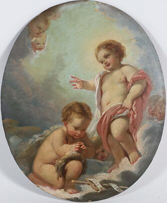 Oil on Wood Panel "The Infant Jesus Blessing St. John the Baptist"