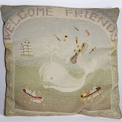 Vintage "Welcome Friends" Whaling Needlepoint Pillow