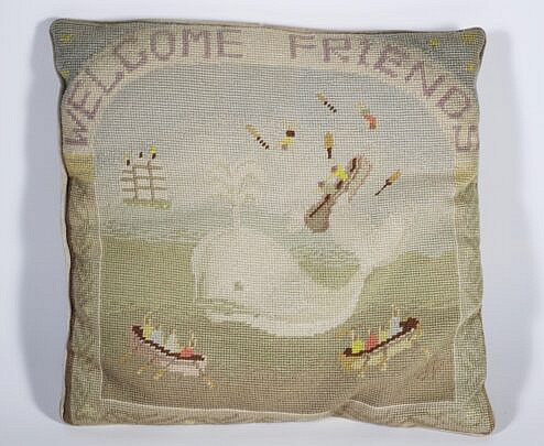 Vintage "Welcome Friends" Whaling Needlepoint Pillow