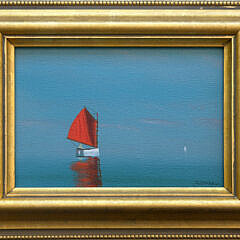Robert Stark Jr. Oil on Canvas “Red Sail on Calm Waters”
