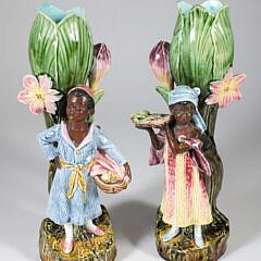 Pair of Majolica Blackamoor Figural Floral Vases
