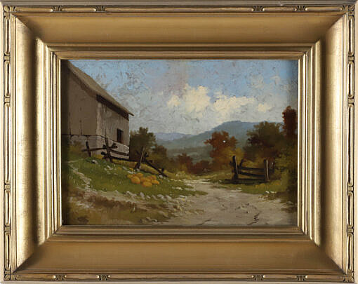 Antique Oil on Panel "Farmyard Path"