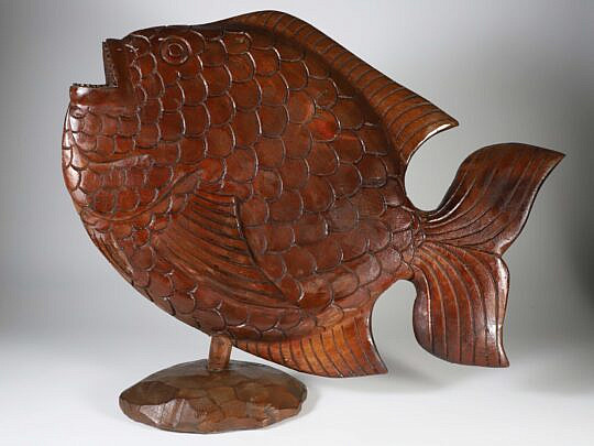 Jamaican Carved Fish Sculpture Signed Ray Skippy circa 2000