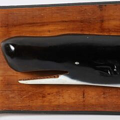 Vintage Carved and Painted Folk Art Sperm Whale Plaque, Mid 20th Century
