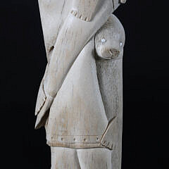 Ronald “Qay” Apangolook Whale Bone Totem Sculpture of a Lady and Two Seals