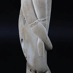 Ronald “Qay” Apangolook Whale Bone Totem Sculpture of a Lady and Two Seals