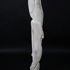 Ronald “Qay” Apangolook Whale Bone Totem Sculpture of a Lady and Two Seals