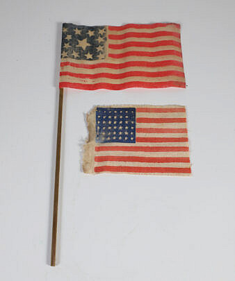Two Civil War Era Printed Cotton American Parade Flags, circa 1865