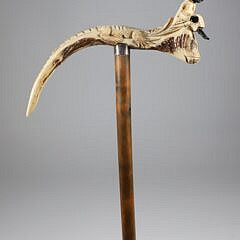 Carved Horn Alligator Tugging on Child’s Coattails Cane, 19th Century