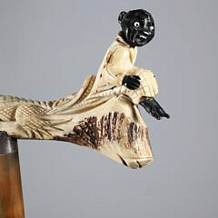 Carved Horn Alligator Tugging on Child’s Coattails Cane, 19th Century
