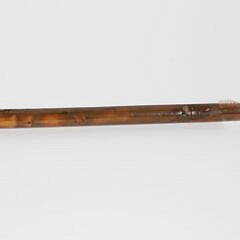Carved Horn Alligator Tugging on Child’s Coattails Cane, 19th Century