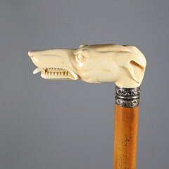 Carved Whippet Dog Head Grip Cane, 19th Century