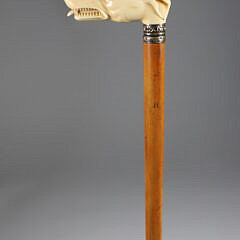Carved Whippet Dog Head Grip Cane, 19th Century