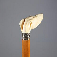 Carved Whippet Dog Head Grip Cane, 19th Century