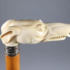 Carved Whippet Dog Head Grip Cane, 19th Century