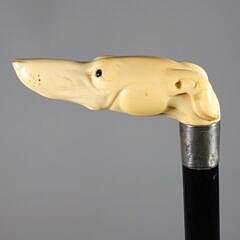 Carved Whippet Dog Head Grip Cane, 19th Century