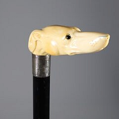Carved Whippet Dog Head Grip Cane, 19th Century