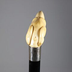 Carved Whippet Dog Head Grip Cane, 19th Century