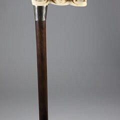 Carved Triple Bull Dog Head Cane, 19th Century