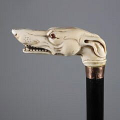 Carved Whippet Dog Head Grip Cane, 19th Century