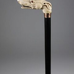 Carved Whippet Dog Head Grip Cane, 19th Century