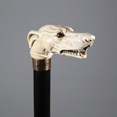 Carved Whippet Dog Head Grip Cane, 19th Century
