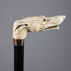 Carved Whippet Dog Head Grip Cane, 19th Century
