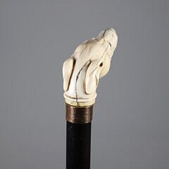 Carved Whippet Dog Head Grip Cane, 19th Century