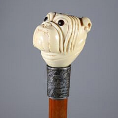 Large Carved Dog Head Grip Walking Stick, 19th Century