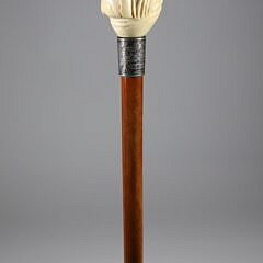 Large Carved Dog Head Grip Walking Stick, 19th Century