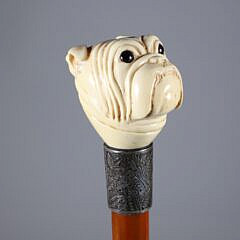 Large Carved Dog Head Grip Walking Stick, 19th Century