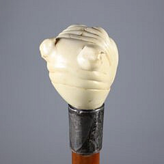 Large Carved Dog Head Grip Walking Stick, 19th Century