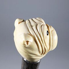 Large Carved Dog Head Grip Walking Stick, 19th Century