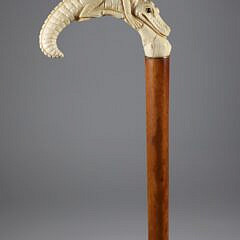 Carved Alligator C-Grip Cane, 19th Century