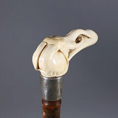Carved Elephant L-Grip Cane, 19th Century