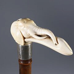 Carved Elephant L-Grip Cane, 19th Century