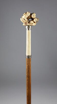Asian Erotic Couple Grip Walking Stick, 19th Century