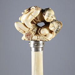 Asian Erotic Couple Grip Walking Stick, 19th Century