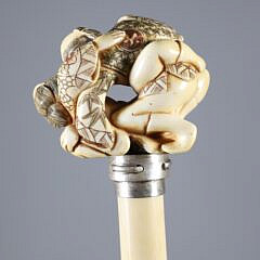 Asian Erotic Couple Grip Walking Stick, 19th Century