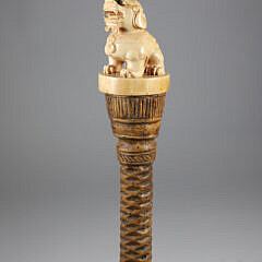 Carved Foo Lion Grip Walking Stick, 19th Century