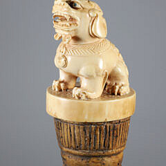 Carved Foo Lion Grip Walking Stick, 19th Century