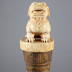 Carved Foo Lion Grip Walking Stick, 19th Century