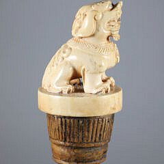 Carved Foo Lion Grip Walking Stick, 19th Century