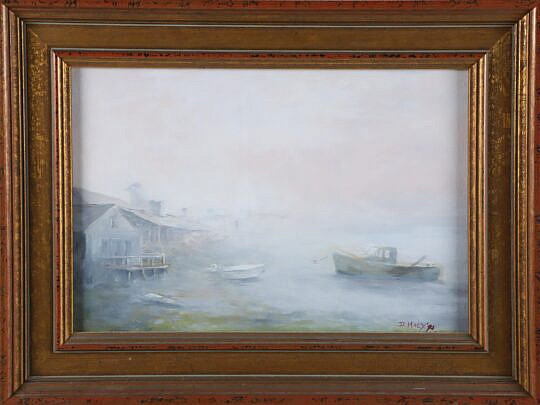 Dee Macy Oil on Board "Foggy North Wharf"