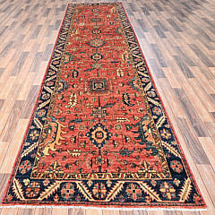 Rose Red Heriz Vegetable Dyed Hand Knotted Wool Oriental Runner